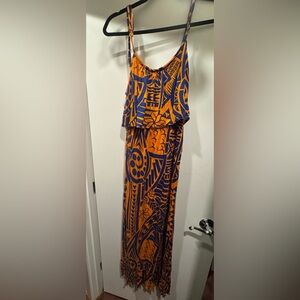 Elegant Blue and Orange Maxi Dress